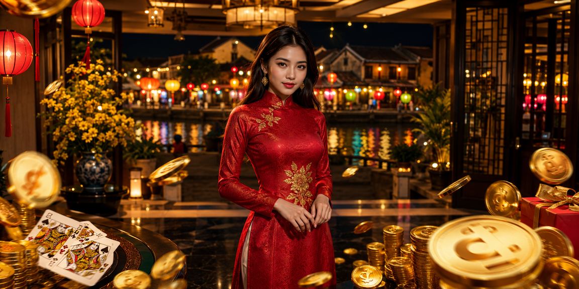 Người phụ nữ mặc áo dài chơi bài tại Hội An trong không khí thư giãn